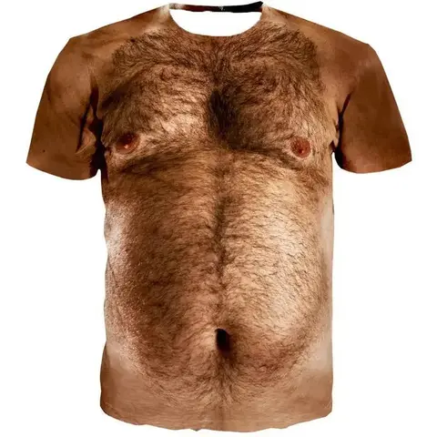 Funny Muscle Body 3D Printed T-shirt Mens Designer Clothes Streetwear Short Sleeve Top Tees Ugly Chest Hair T Shirt Clothing