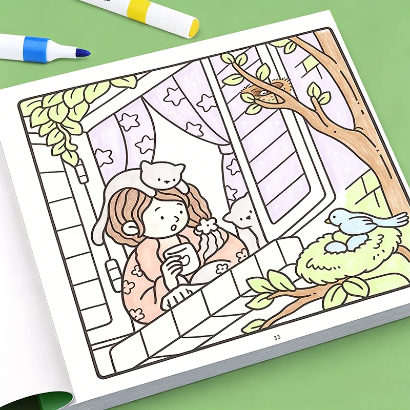 Girl Moments Cute Home Leisure Coloring Book,Creative Relax Art Book Great for Hobby Painting, Holiday Gifts and Mood Adjustment