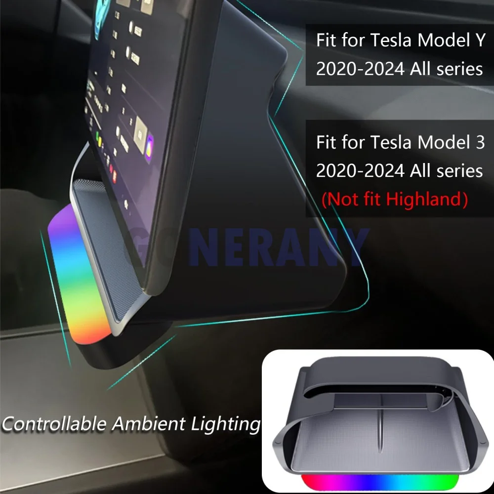 Per Tesla Model 3/Y vassoio portaoggetti per Console centrale, con illuminazione ambientale, luce regolabile, scatola portaoggetti stabile sotto lo