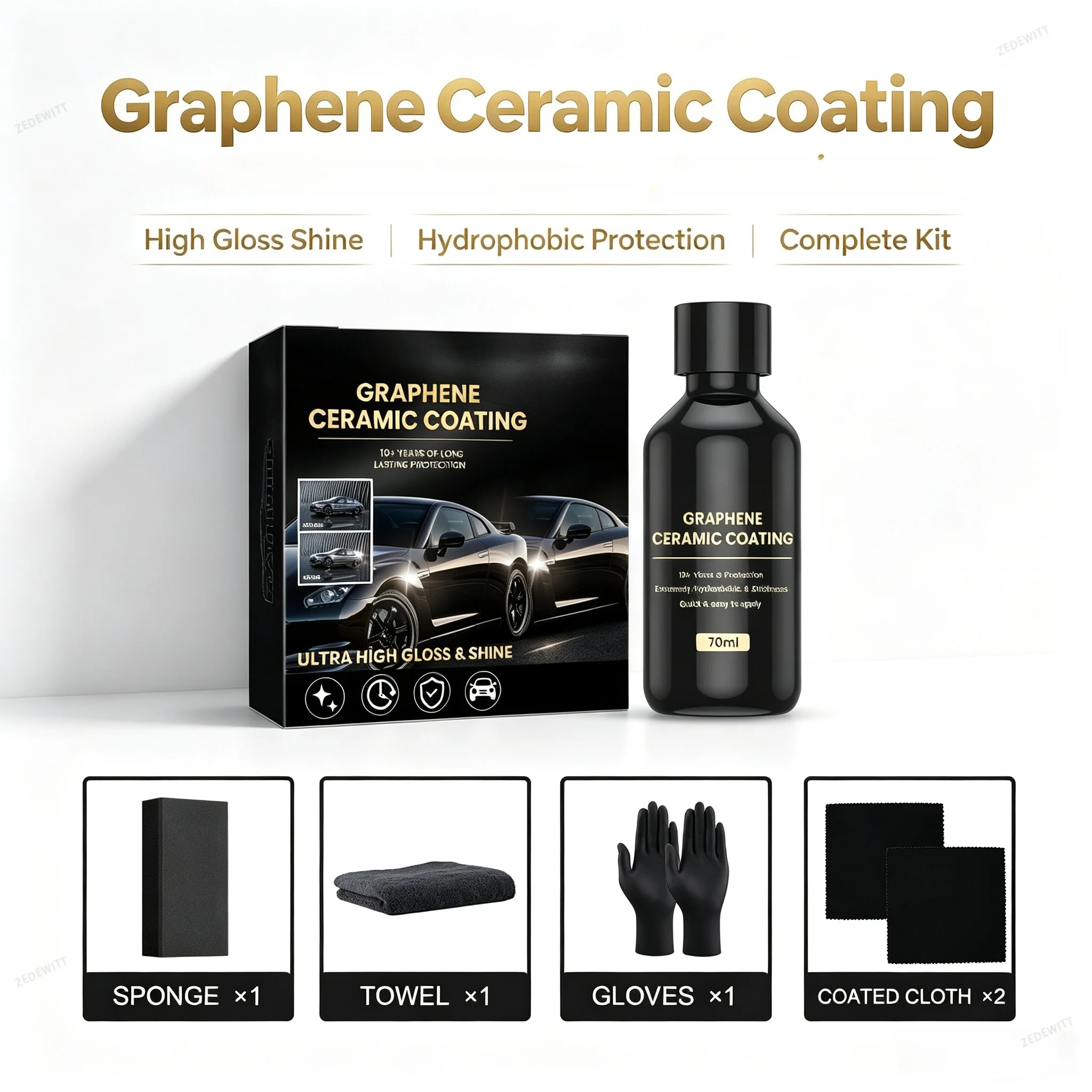Professional 70ml Graphene Ceramic Coating Nano Liquid Glass Plated Crystal Car Polish With Self Healing UV Track Technology