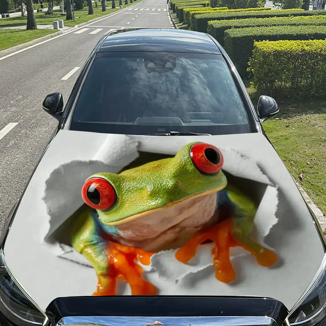 غطاء سيارة من الفينيل بنمط الضفدع اللطيف مقاوم للأشعة فوق البنفسجية، ملصقات زخرفية سهلة الاستخدام، مناسبة للشاحنات وسيارات الدفع الرباعي - متين، وات #4