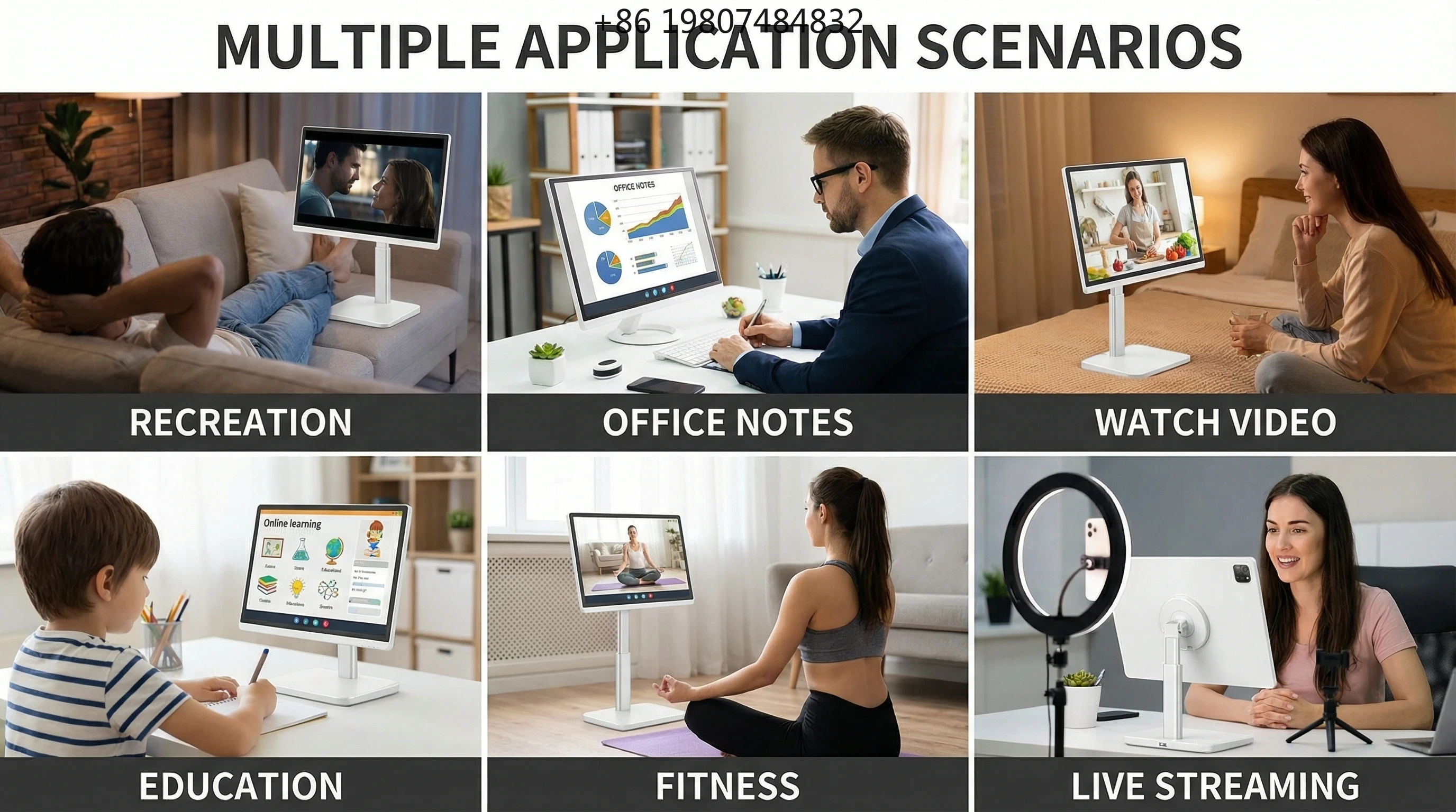 21.5/24/27/32 Inch Wireless Smart Portable TV, Indoor LCD Display, Anti-Glare Capacitive Touch, Rechargeable and Moveable