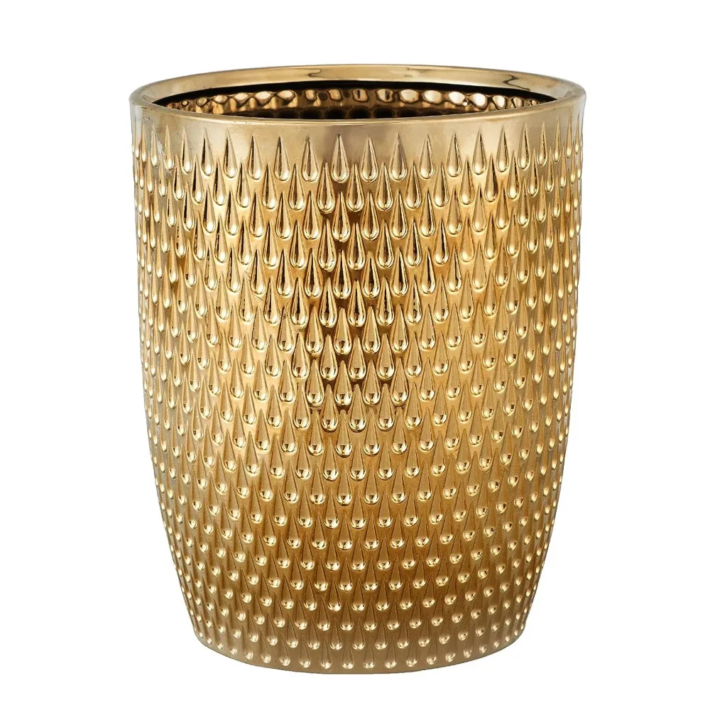 

Modern Golden Small Trash Can Wastebasket, Garbage Container Bin for Bathrooms, Powder Rooms, Kitchens, Home Offices - Durable C