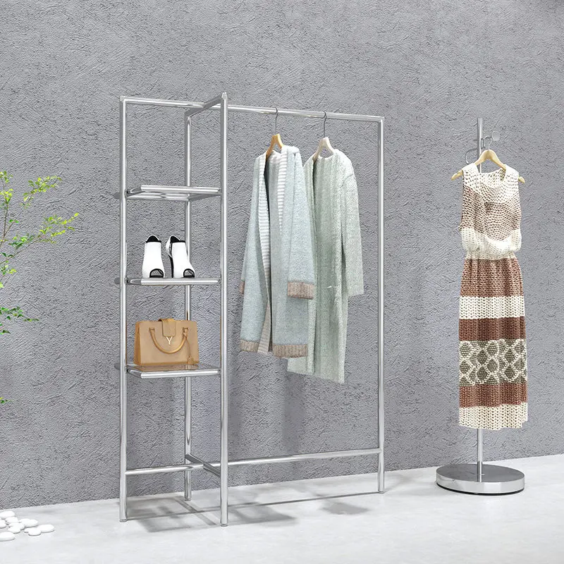 

Clothing store display rack Stainless steel floor-to-ceiling clothes hanging rod Women's clothing store special display hanger