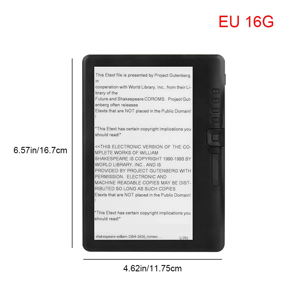 

E-book Reader 7-inch TFT HD Display MP3 Player E-book 16GB Tablet 16:9 Ratio Reading Device EU