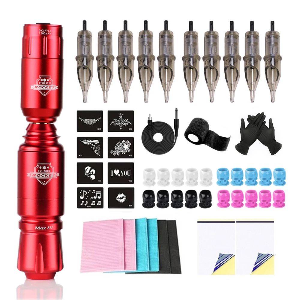 

Complete Tattoo Machine Kit Rocket Rotary Pen Set RCA Interface Quick Charge 1200mAh Tattoo Power Supply Permanent Makeup Tool