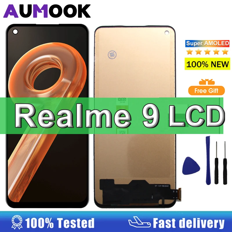 OPPO Realme 9 RMX3521 용 AMOLED 디스플레이, LCD 디스플레이 터치 스크린 디지타이터, Realme 9 4G LCD 디스플레이 어셈블리 교체, 6.4 인치