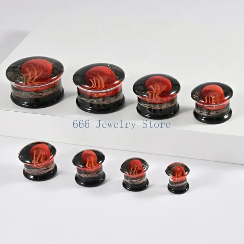 F2TD Unique Jellyfish Glass Ear Stretchers Artistic Glass Ear Spacer Suitable for Comfort and Fashion Statements
