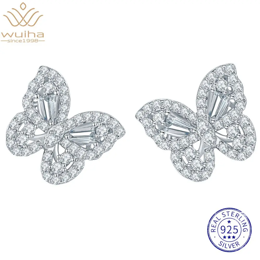 Wuiha 925 prata esterlina espumante d cor real gra moissanite diamantes borboleta brincos presente jóias finas atacado