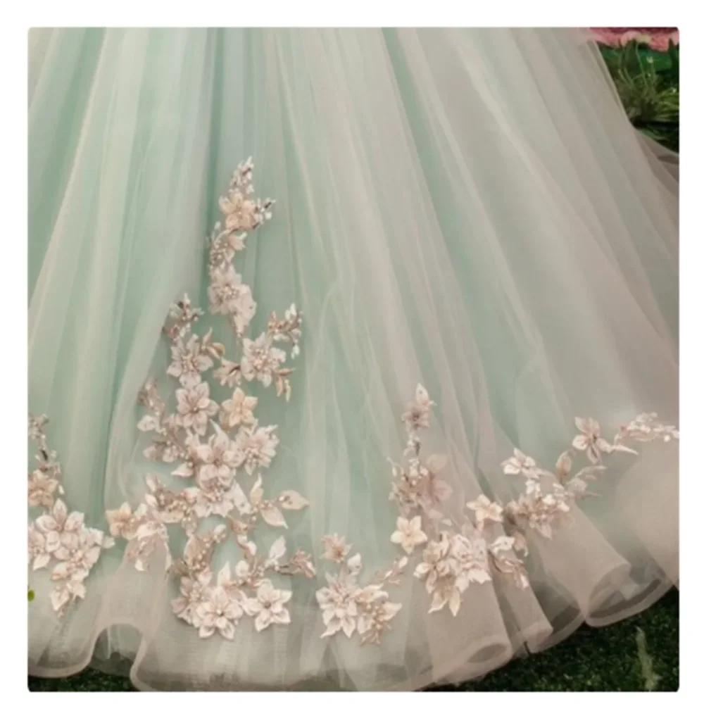 Мятно-зеленое кружевное плиссированное свадебное элегантное детское платье с 3D цветочным принтом для первого причастия, пышное тюлевое платье с цветочным узором для девочек