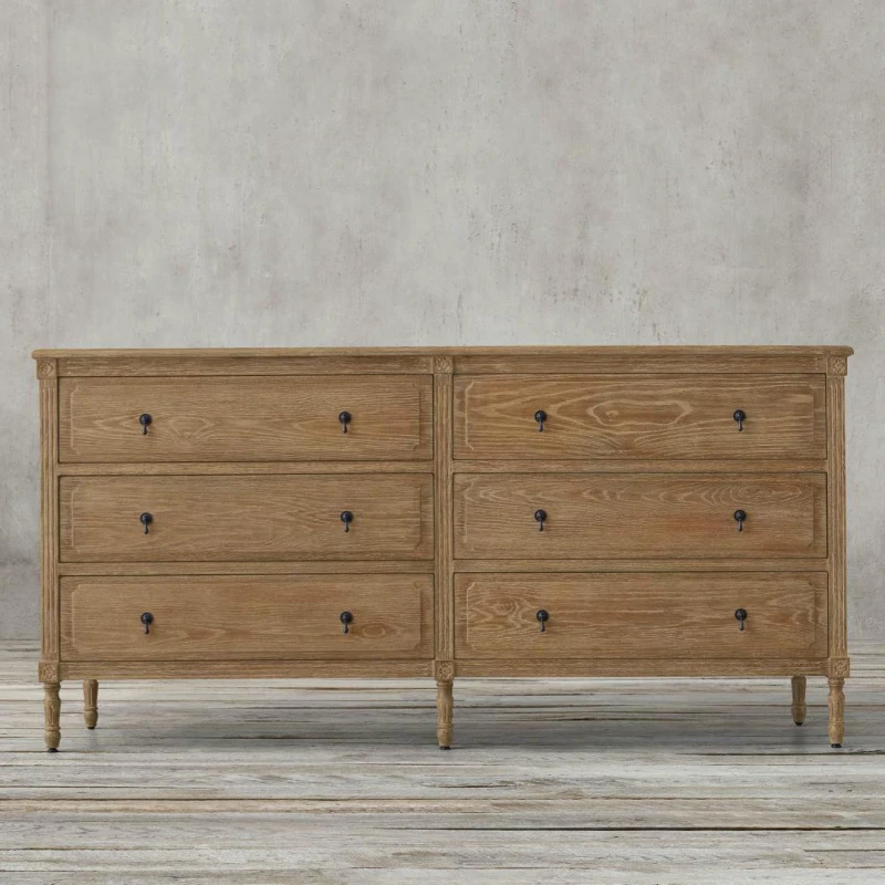 Solid Wood French Oak Retro Bucket Cabinet-Multi-functional Storage for Living Room Use Custom Color/Size