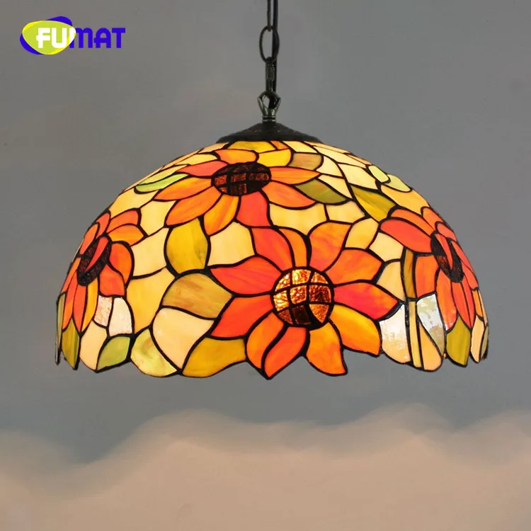 FUMAT American Creative Tiffany Retro Classic Sun Flower Stained Glass Art  Grape bar Restaurant coffee Chandelier