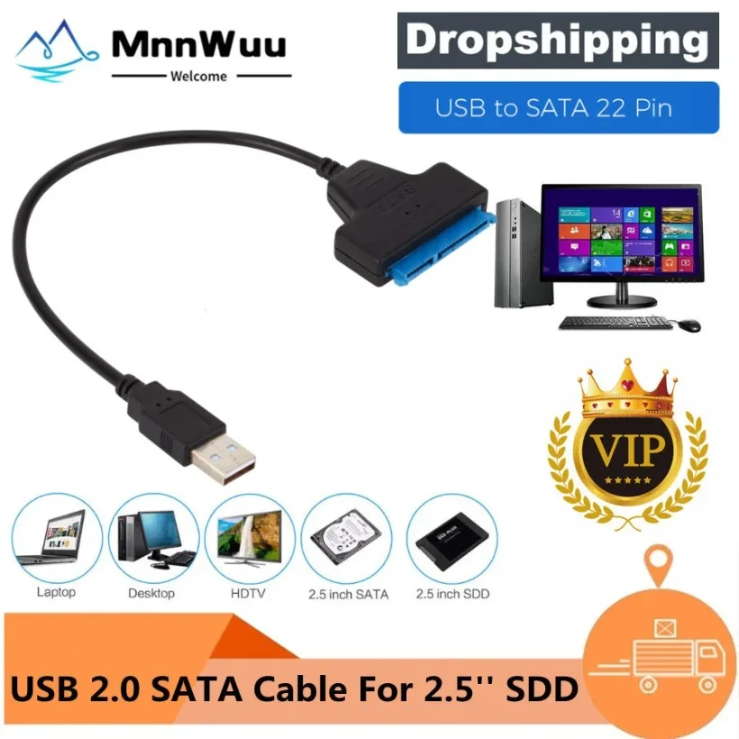 

MnnWuu USB Sata Cable Sata To Usb 2.0 Adapter Computer Connectors Usb Sata Adapter Cable Support 2.5 Inches SSD Hdd Hard Drive