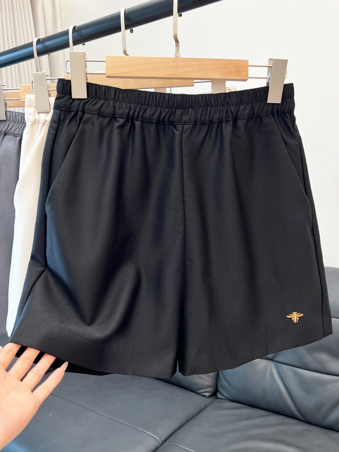 2026 New Women Smooth Satin Casual Shorts Elastic High Waist Embroidery Loose Straight Short Pants Comfort Daily Wear Trousers
