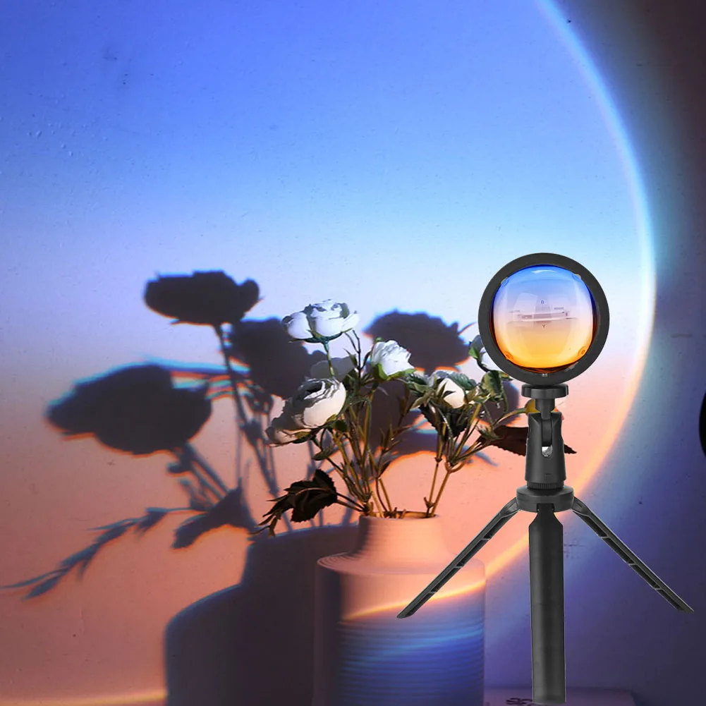 Usb pôr do sol projeção luz noturna amanhecer costa praia iluminação lâmpada de preenchimento com tripé atmosfera luz para bar loja quarto parede