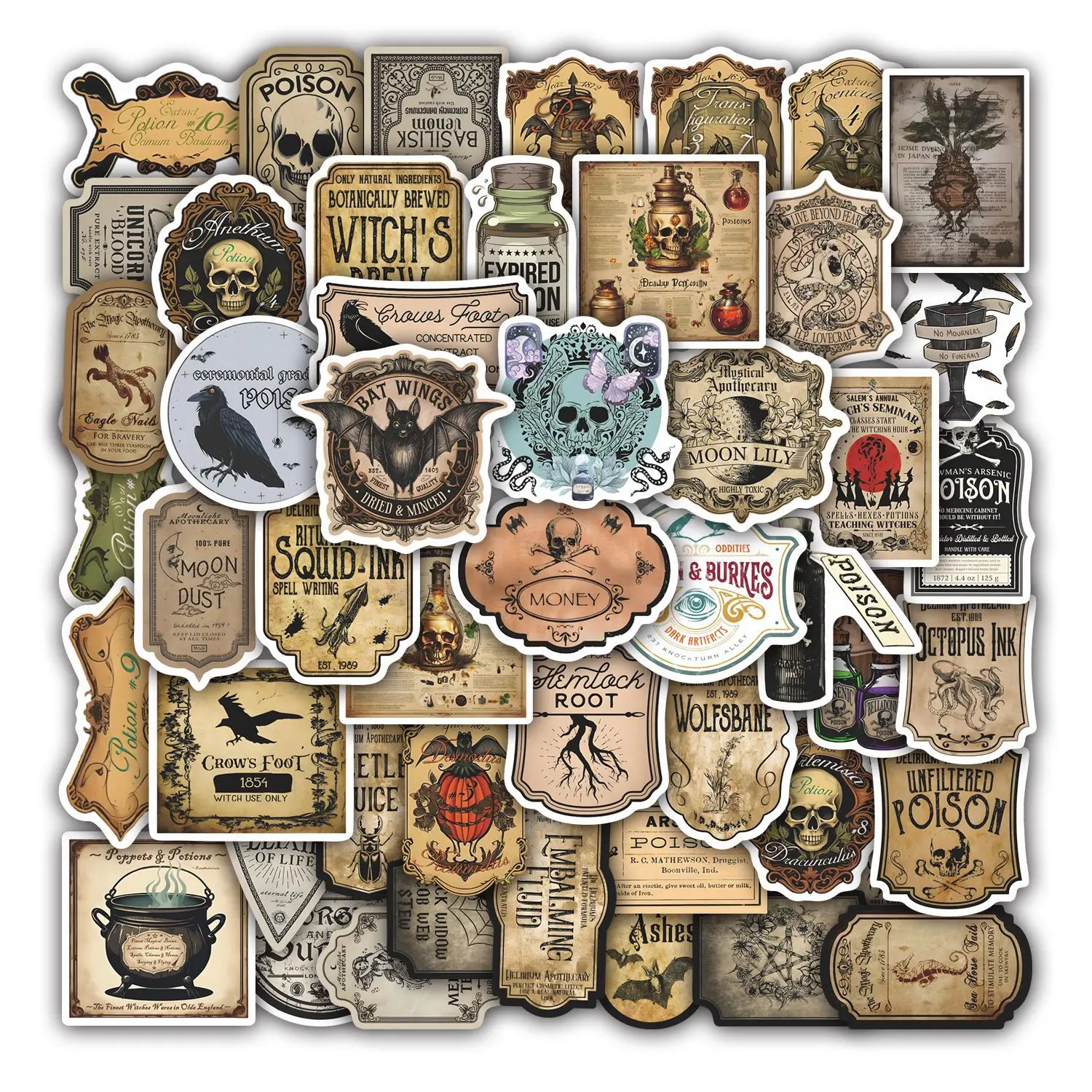 

50/pCS Retro Pharmacist Witch Potion Graffiti Stickers Stationery Luggage Scooter Notebook Guitar Fridge Skateboard Stickers