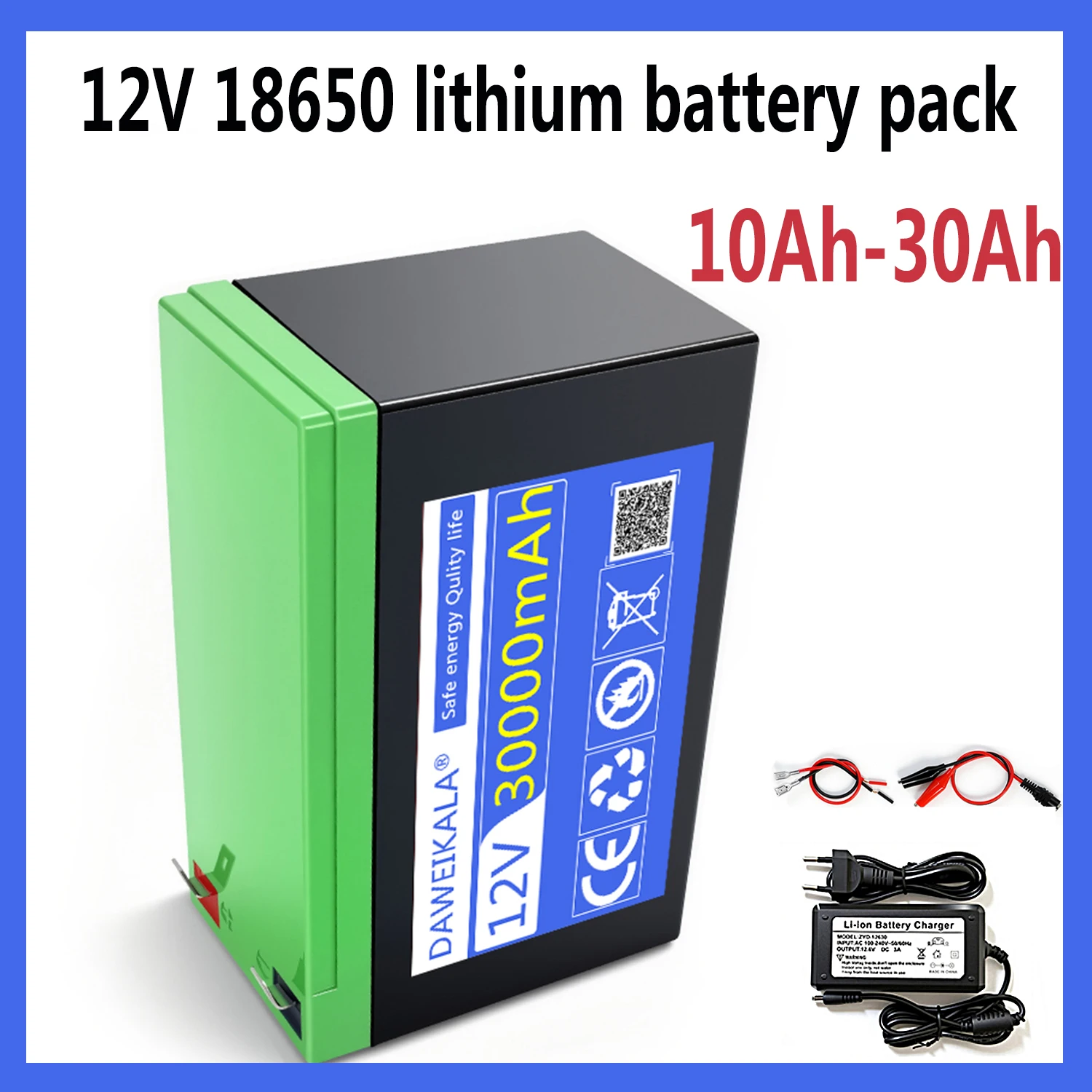 

12V 30Ah 18650 Lithium Battery Pack High Energy Density with 12.6V 3A Charger,for LED Lighting, RC Toys, Inverter, Solar System