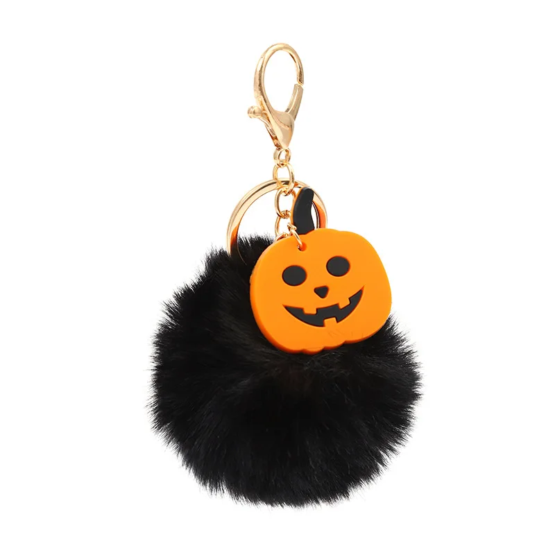 Halloween Black Plush Ball Keychain Spider Web Pirate Ship Key Ring Fluffy Pom Pom Bag Charm Gothic Backpack Accessories Gifts view 3