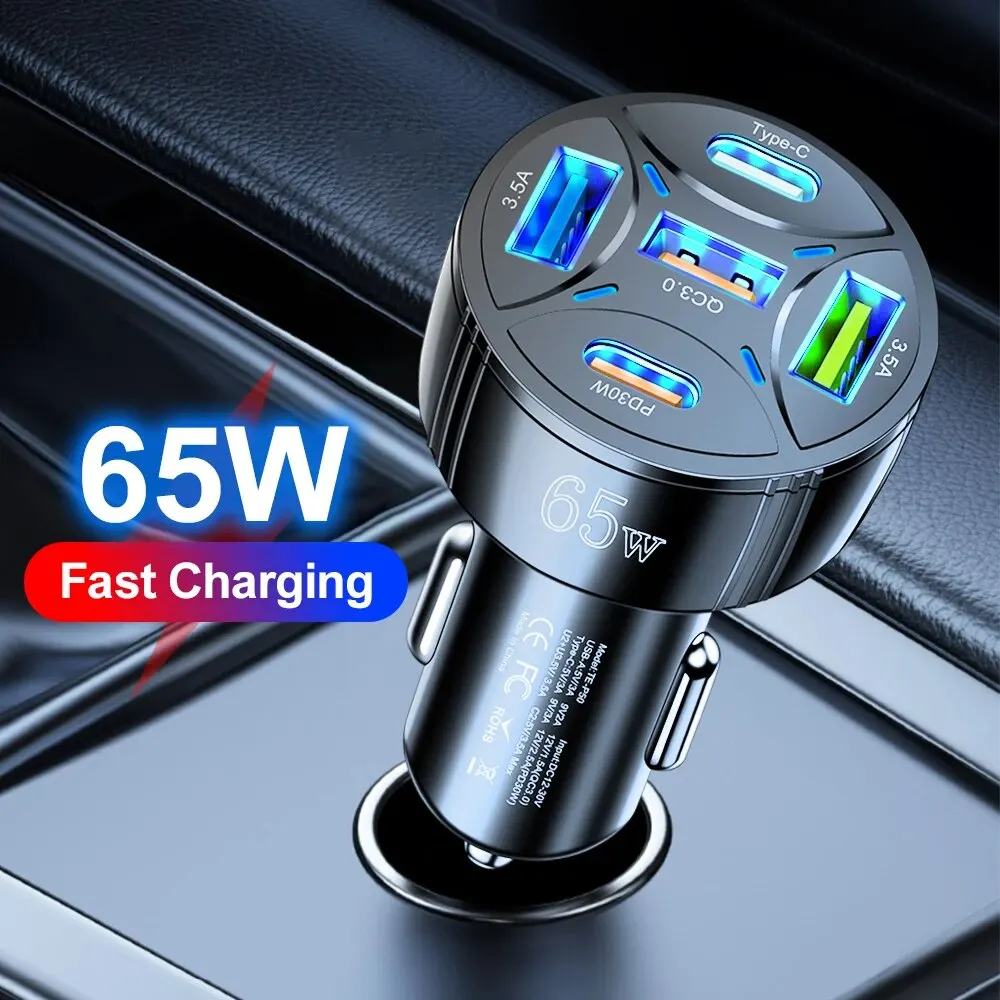 

USB Car Chargers for iPhone, Xiaomi, Huawei, Samsung, Type C, Fast Charging, PD, QC3.0 Phone Charger, 65W