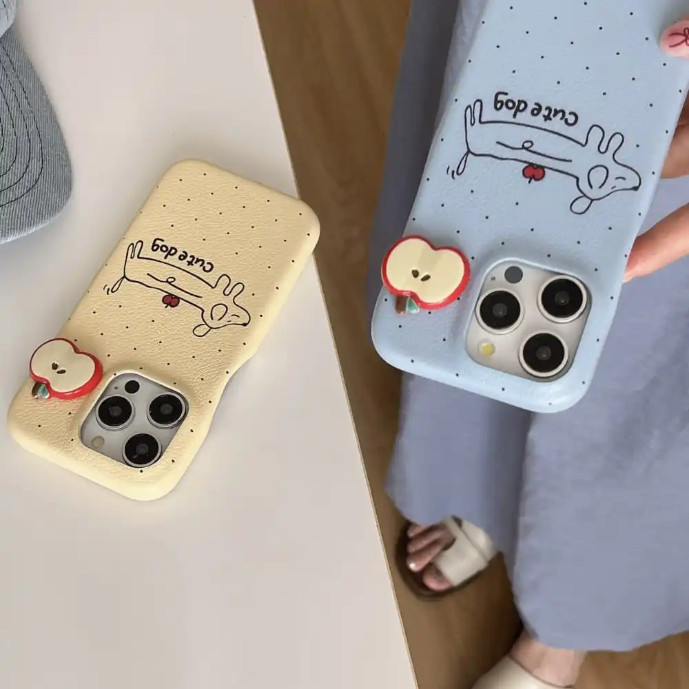 جراب هاتف جرو جلدي ناعم لـ iPhone ، حيوانات كرتونية لطيفة ، غطاء واقي ضد السقوط ، تخفيضات كبيرة ، جميل ، 12 ، 13 ، 14 ، 15 Pro Max