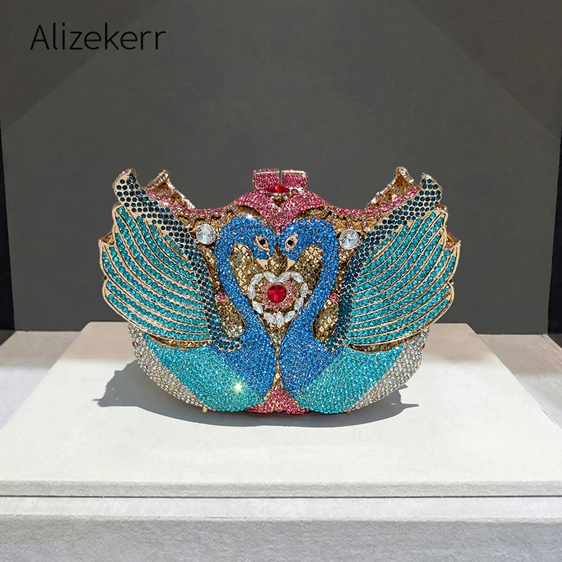 

Alizekerr Вечерние сумки в форме лебедя со стразами, женские бутиковые великолепные металлические клатчи с бриллиантами, кошельки и сумки для свадебной вечеринки