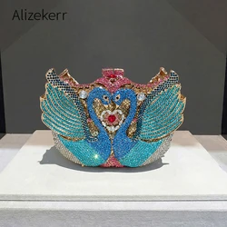 Alizekerr Swan Shaped Rhinestone Evening Bags Women Boutique Gorgeous Diamond Metal Clutch Purses And Handbags Wedding Party