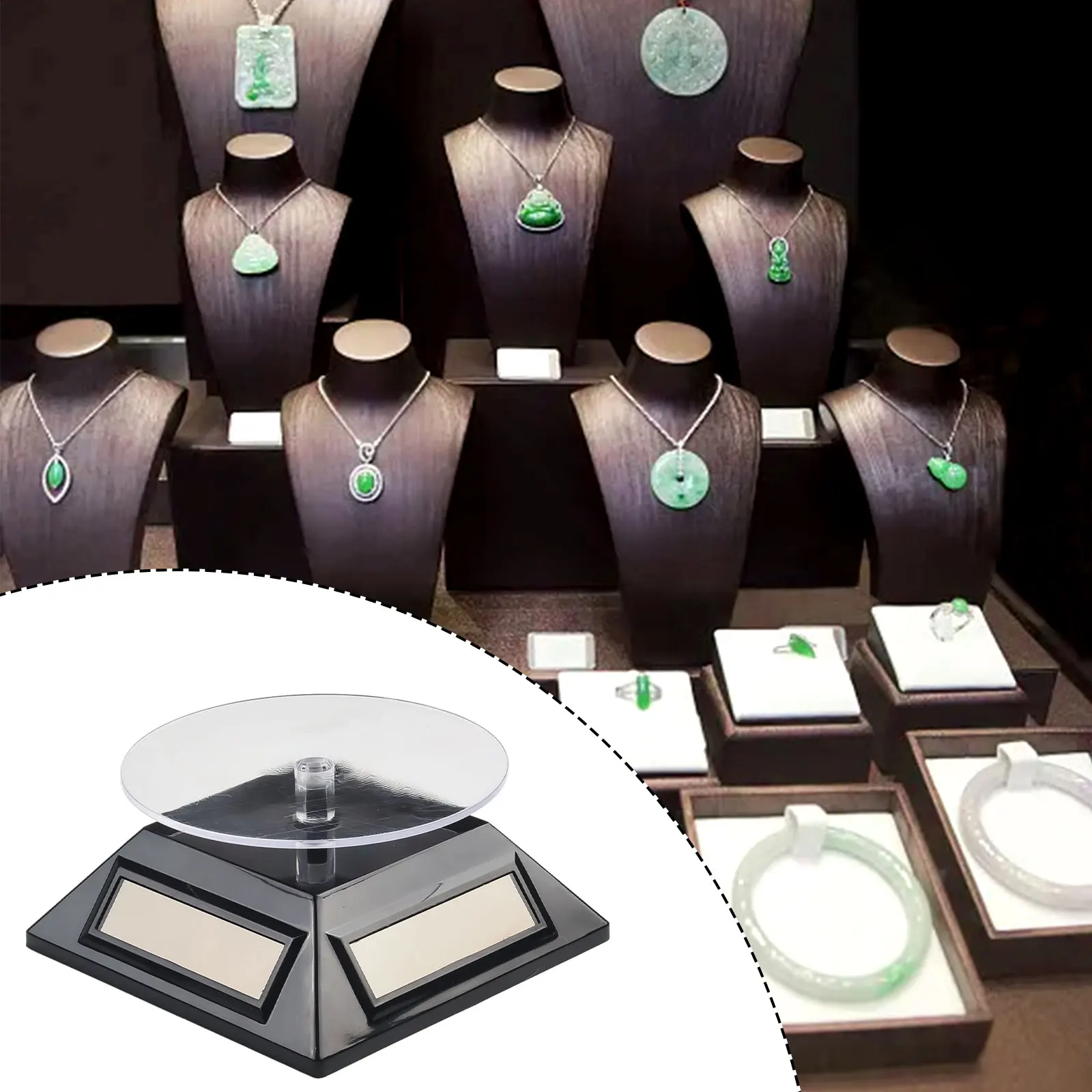 1Pcs Solar Showcase For 360 Degrees Turntable Rotating Jewelry Watch Ring Mobile Phone Organizer Small Accessories Display Stand