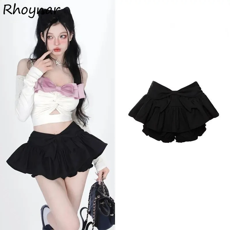 

Ball Gown Skirts Women Bow Design Hotsweet Girls Mini Chic Black American Style Summer New Fashion Ulzzang Ins All-match Casual