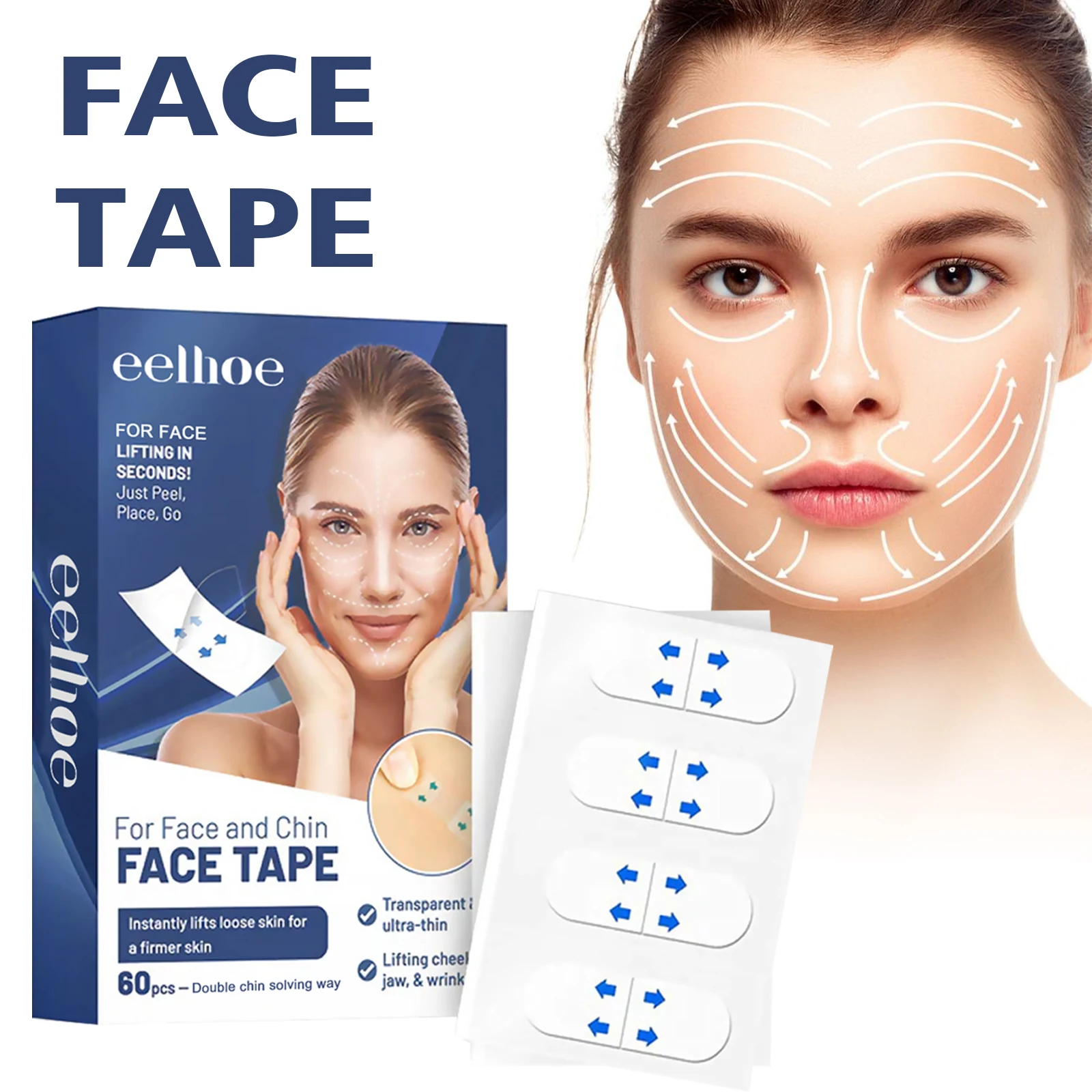 Portable Facial Lifting Strips 60pcs Ingredient Safety Anti Aging Patches Waterproof Elastic Breathable for Face Forehead Neck