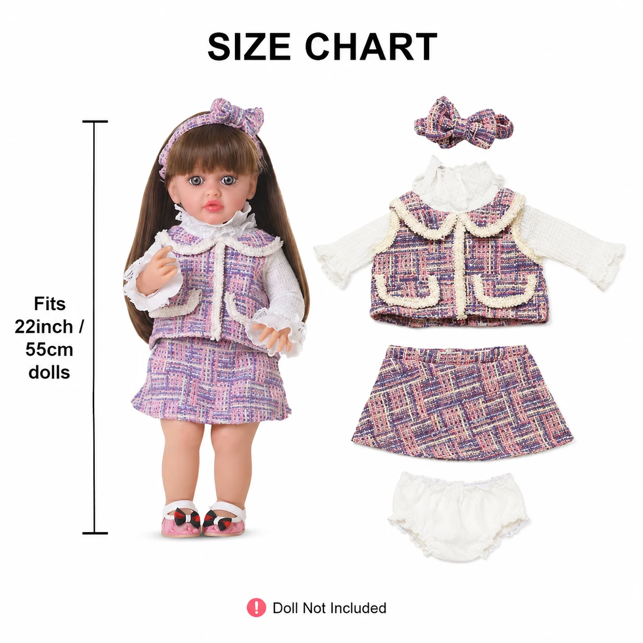 55cm Baby Doll Clothes Dress Clothes Accessories for 22 Inch Reborn Baby Doll Kids Toy Dolls Outfits Set for Girl Birthday Gifts view 2
