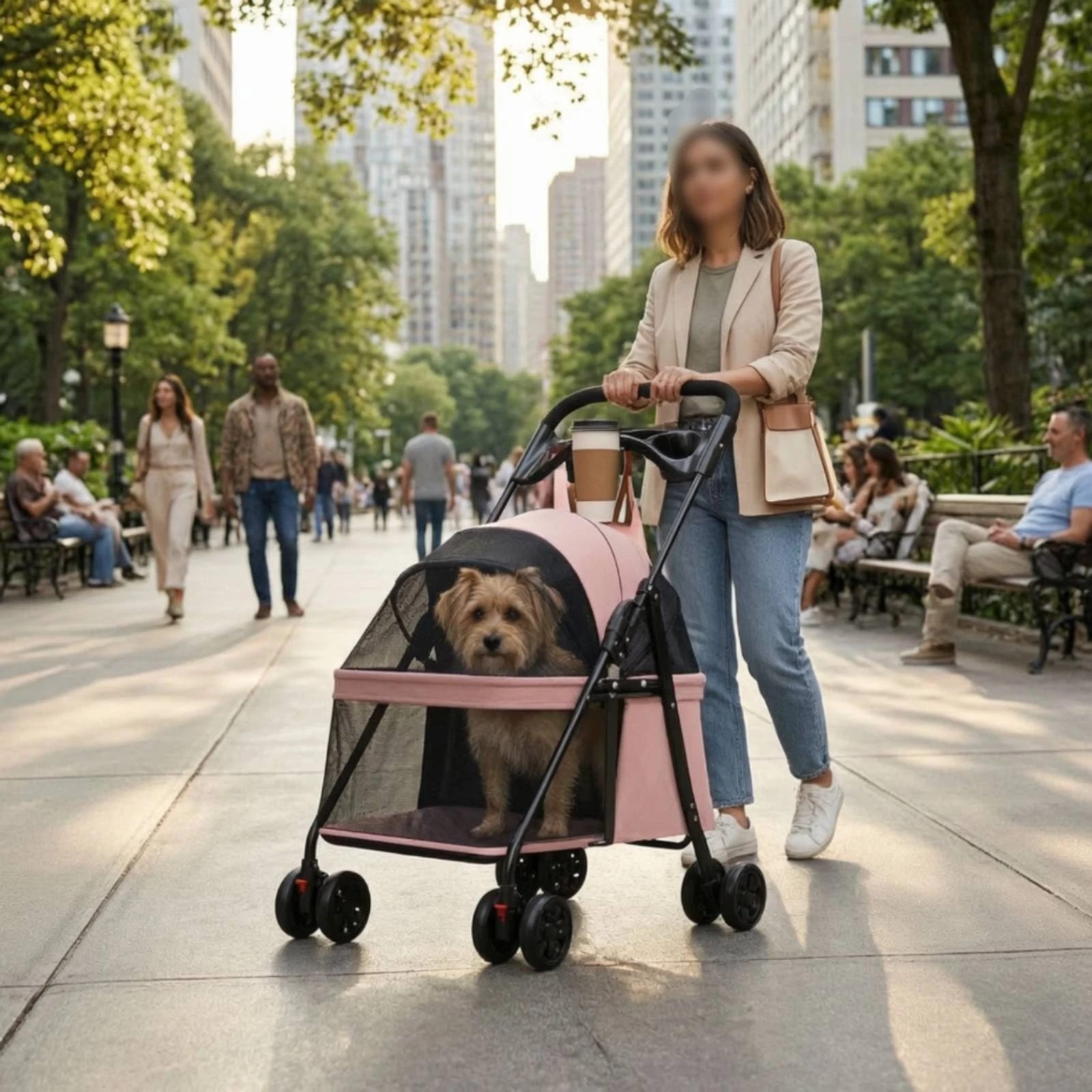 Lightweight Foldable Pet Stroller Portable Hand Push Pet Carrier Cart for Small Dogs Cats Teddy Outdoor Walking Travel
