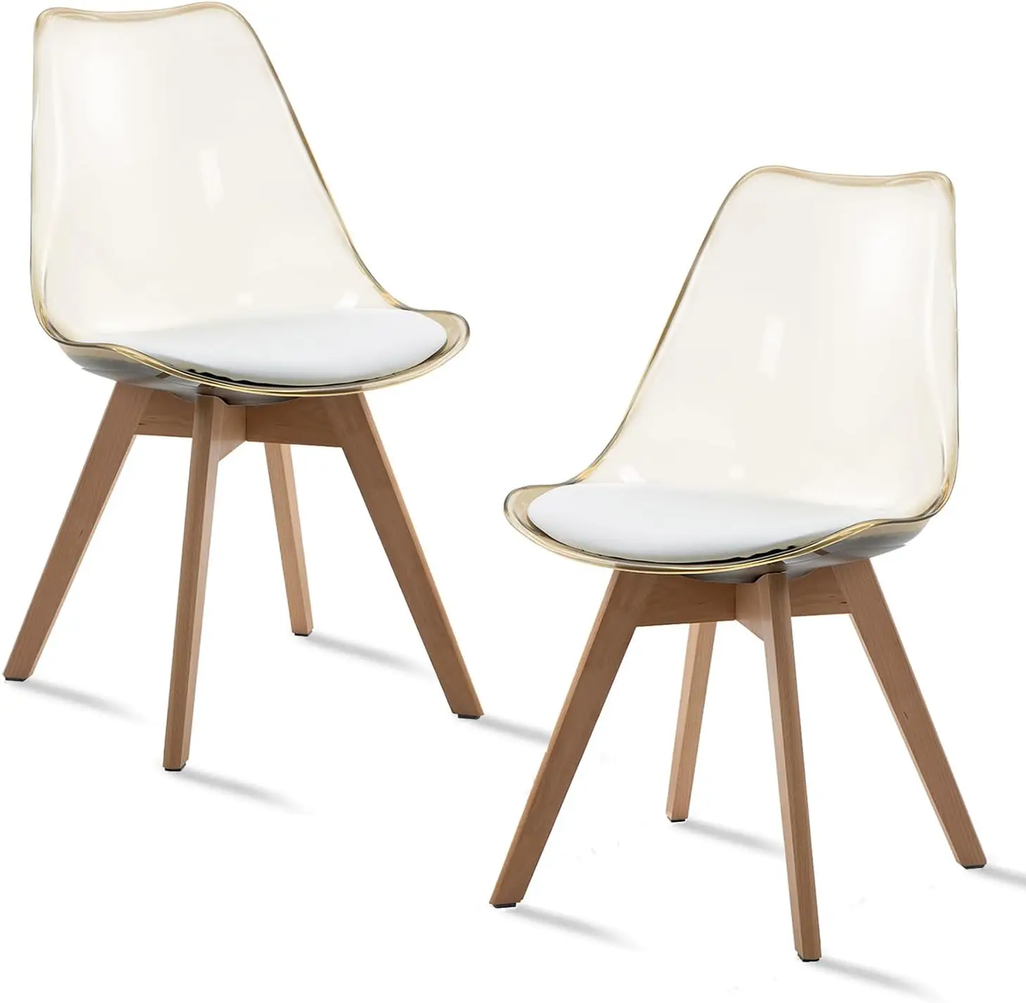 

Clear Dining Chairs Set Of 2, Modern Acrylic Chair Kitchen Dinner Chairs With Pu Leather Cushions Seat And Wood Legs, Side