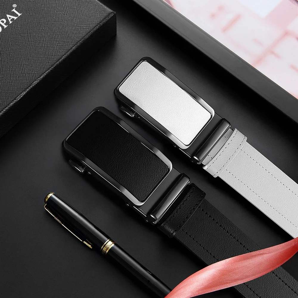 Modischer Ledergürtel für Herren, hochwertiger Ledergürtel für Herren, Business-Ratschengürtel mit automatischer Schnalle, zufällig verstellbar – Detail 8