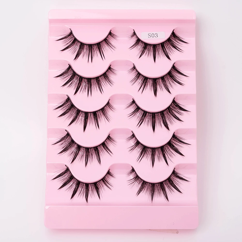 Neue 5/10 Paar Natürliche Wet False Eyelashes für den täglichen Gebrauch, scharfe, dicke, künstliche, gekreuzte Make-up-Wimpern – Detail 11