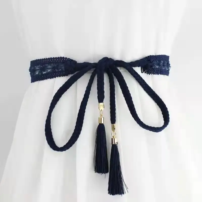 New Women's Dress Decoration Versatile Knot Waist Chain Korean Weaving Tassel Lace Cotton Thread Waist Rope