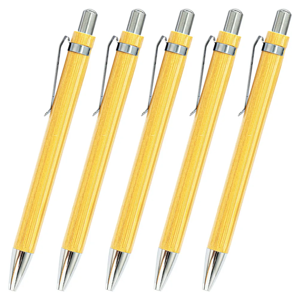 

5pcs Press Ballpoint Pens Bamboo Smooth Writing Ergonomic Office Stationery Portable Pen Household Business Supplies