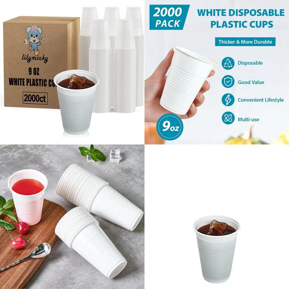 

9 oz White Plastic Cups, 2000 Pack - Ideal for Parties, Picnics, and Events