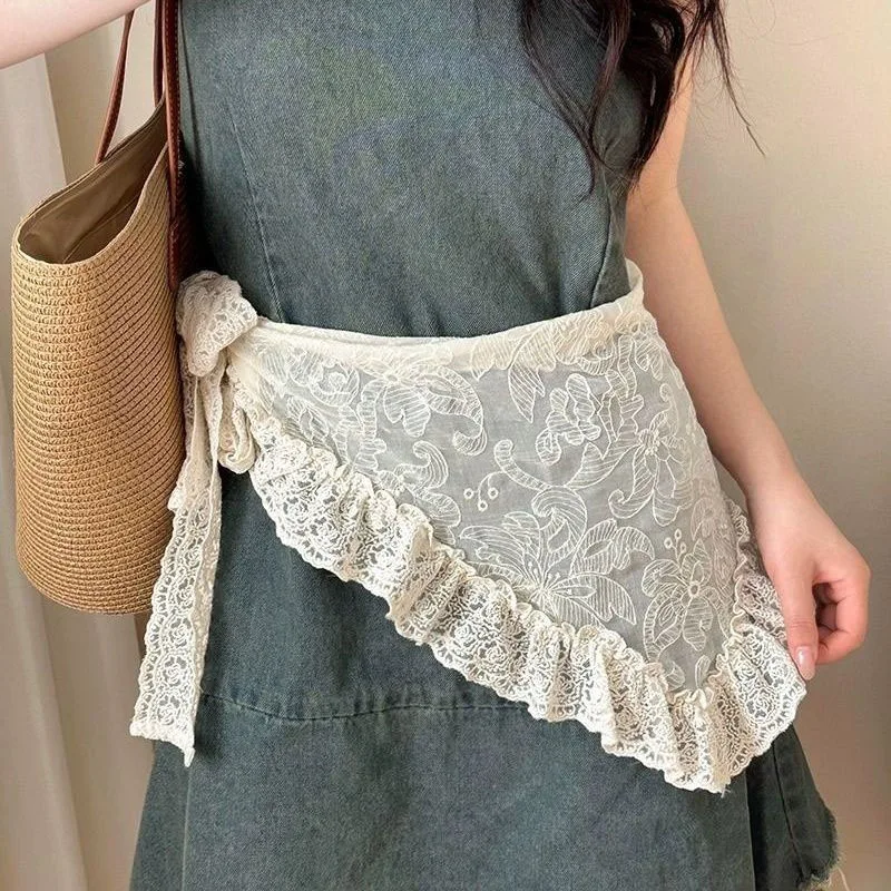 

Весенне-летняя женская многофункциональная юбка-полуштора из жаккардовой сетки с кружевным дизайном в корейском стиле, треугольная, для хиджаба