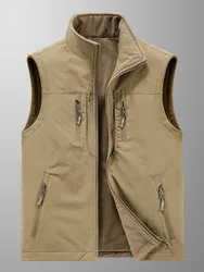 Men's Vests for Fall Winter Padded and Thickened Workwear Jacket Multi-pocket Stand-up Collar Undershirt Men's Outdoor Shoulder