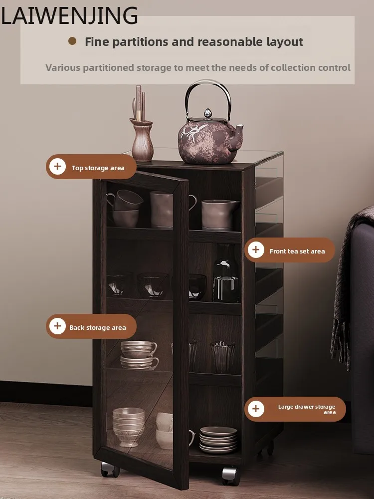 

MJY Mobile Tea Table Side Cabinet Shelf Tea Set Storage Glass Display Cabinet Sofa Side Table