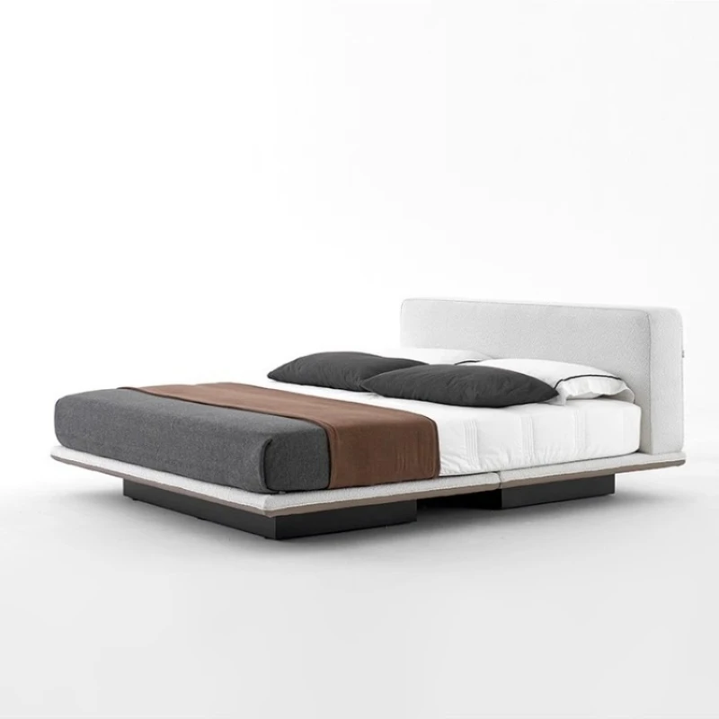 

Double bedroom cotton and linen fabric cream wind suspension Italian minimalist master bedroom wedding bed 1.8 meters