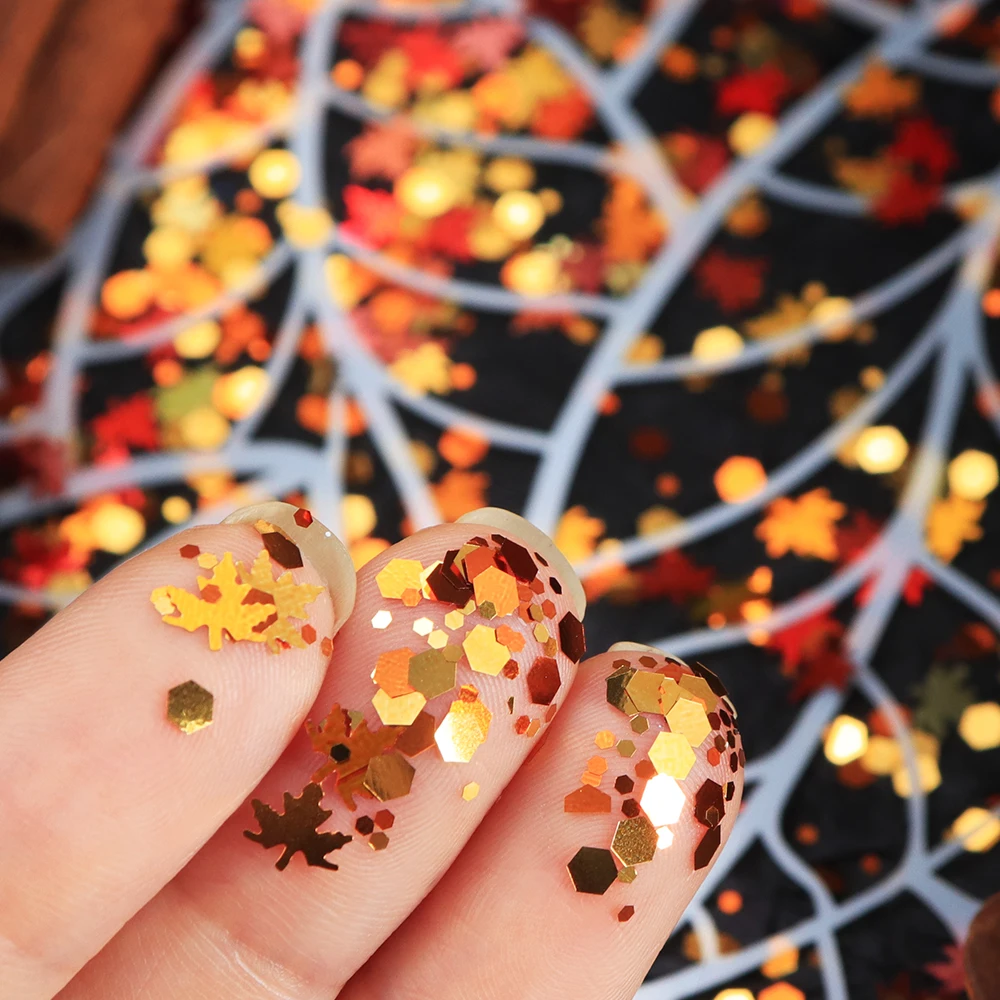 5 جرام الذهب مابل ليف الترتر الأظافر مواد الديكور خريف شتاء لامع بريق مسمار الفن سحر عيد الميلاد مانيكير DIY لوازم