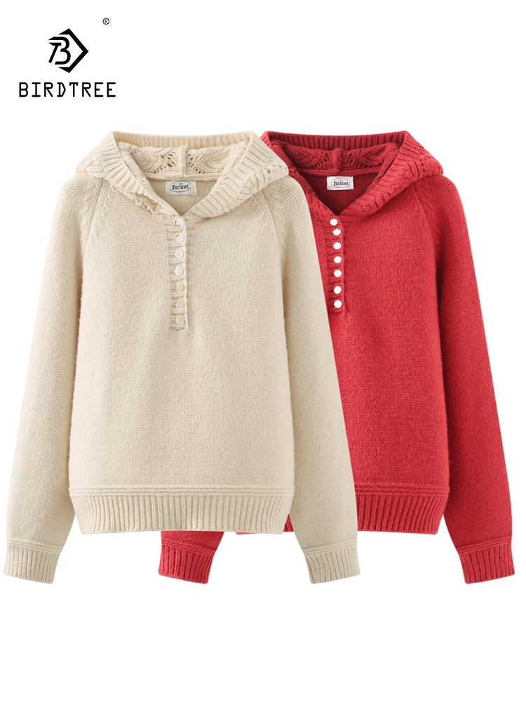 

Новинка 2026, весенний свитер с капюшоном из смеси хлопка, женский лоскутный свитер на пуговицах, вязаный пуловер в консервативном стиле Mori Girl T5D953CC