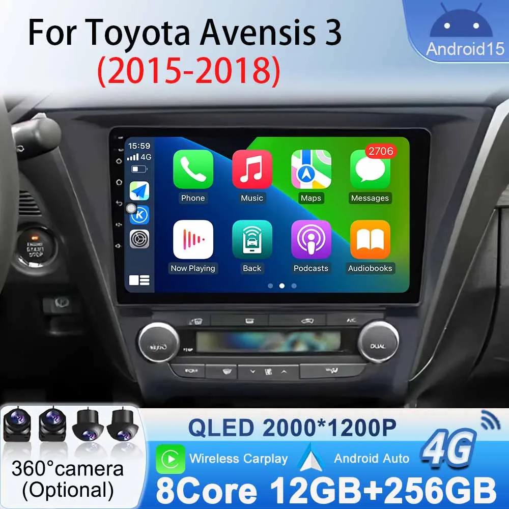 

WIFI Carplay Android Auto Head Unit 2 Din for Toyota Avensis 3 2015-2018 Car Radio Stereo Player Multimedia GPS Video Navigation