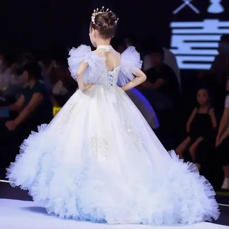 High-End Girl Evening Teenagers Dresses Formal Catwalk Piano Performance Vestidos Dress  Ball Gowns Children Sequined Railing
