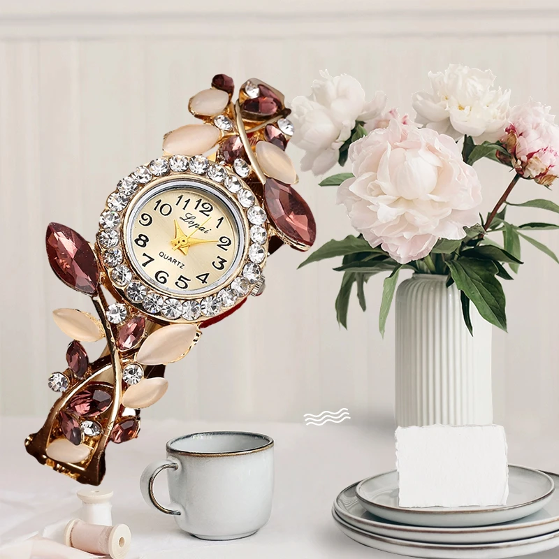 

Top Brand Women Watches Elegant Crystal Stainless Steel Quartz Watch Fashion Retro Flowers Ladies Watch Clock Gift Reloj Mujer
