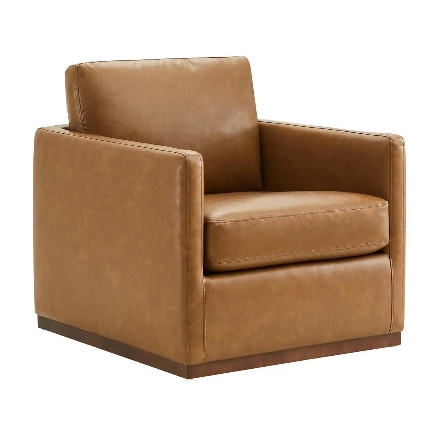 

Swivel Accent Chair Faux Leather Mid Century Modern Arm Chair Living Room Bedroom Fully Assembled Saddle Brown, Customized