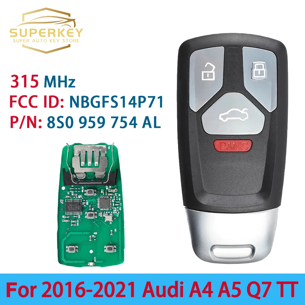 SUPERKEY NBGFS14P71 inteligentny klucz samochodowy 315MHz Keyless Go wejścia dla 2016 2017 2018 2019 Audi A4 A5 SQ5 Q5 TT Quattro 8S0 959 754 AL