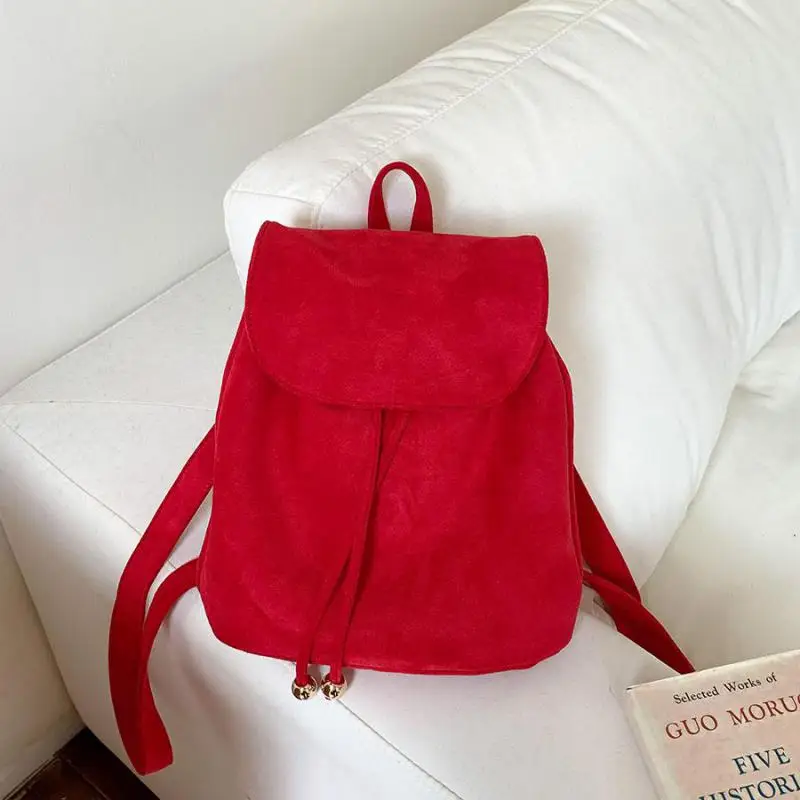 Vintage Suede Flap Drawstring Backpack Ins New Fashion Student Small Bagpack Matte Solid Color Female Travel Bags Rucksack Sac