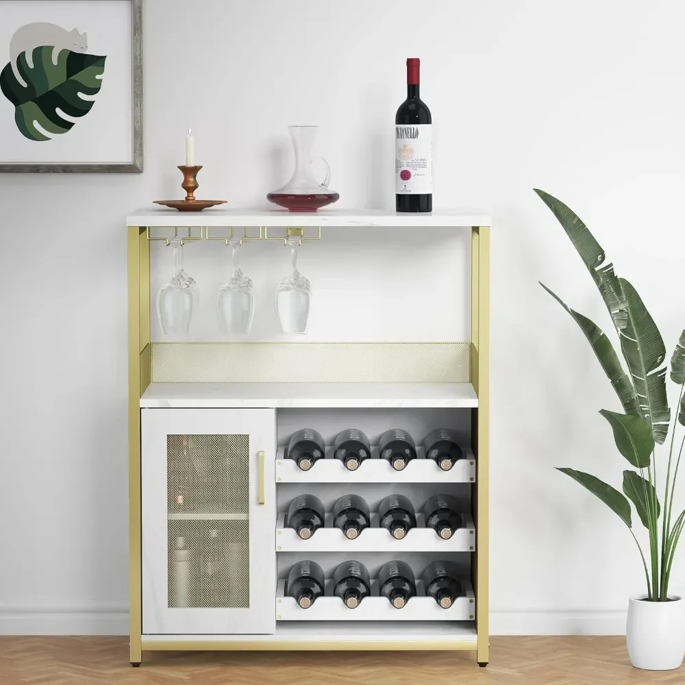 

Wine Cabinet, Wine Rack Freestanding Floor, Storage Display Rack Table for Bar, Wine Bottle Holder, Gold